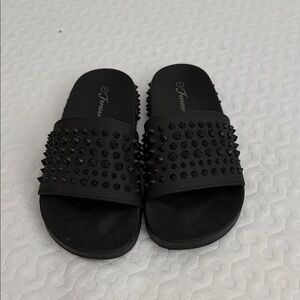 Black Rubber Studded Slide Sandals